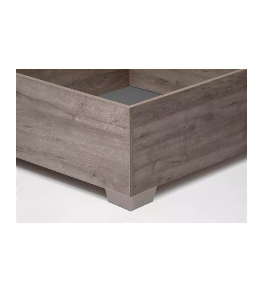 Letto matrimoniale "bed box" rovere grigio con rete, contenitore e piedini 160x190 cm